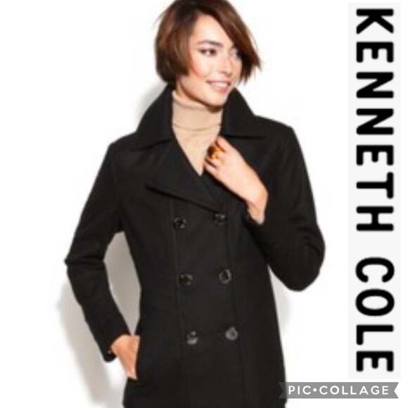 Kenneth Cole double breasted black pea coat size 12 - Picture 1 of 12